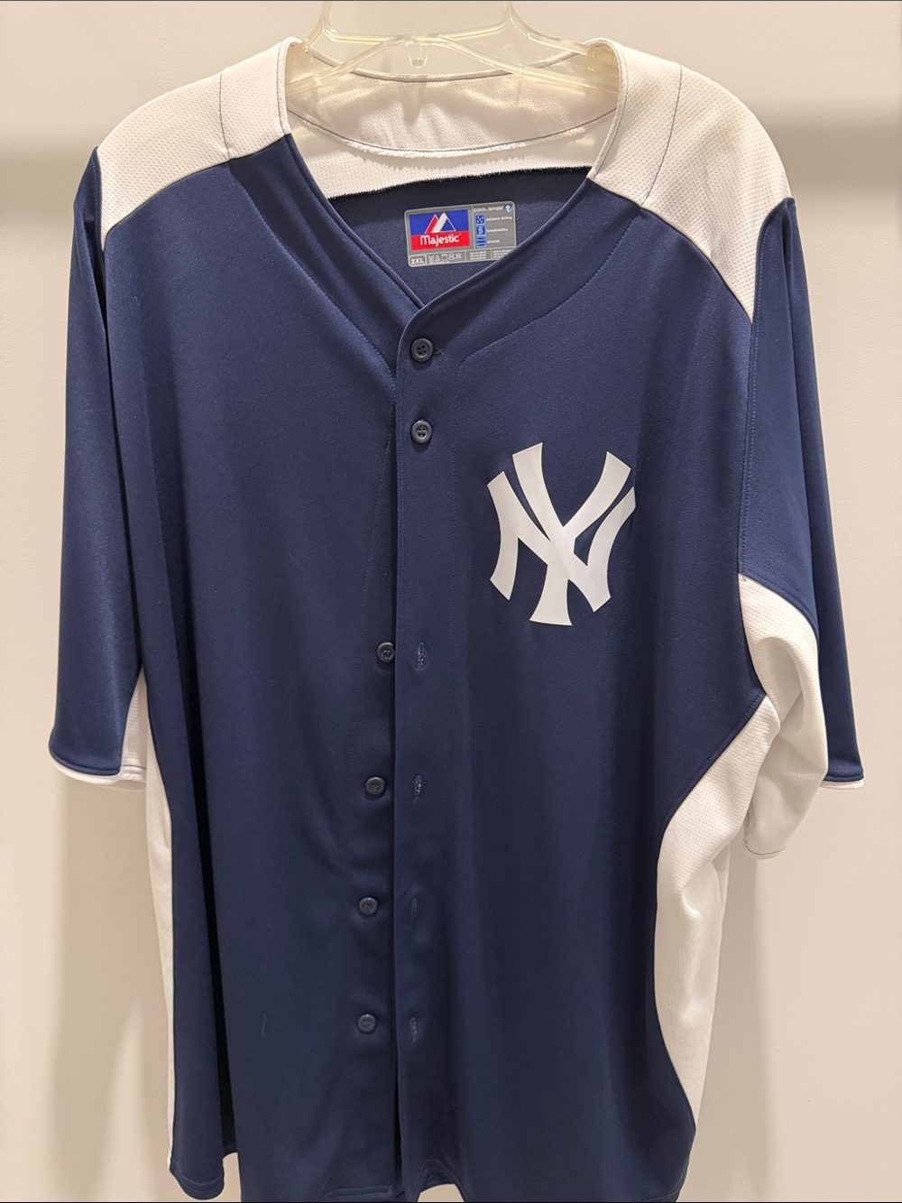 2XXL Majestic Navy and White Baseball Jersey with NY Logo